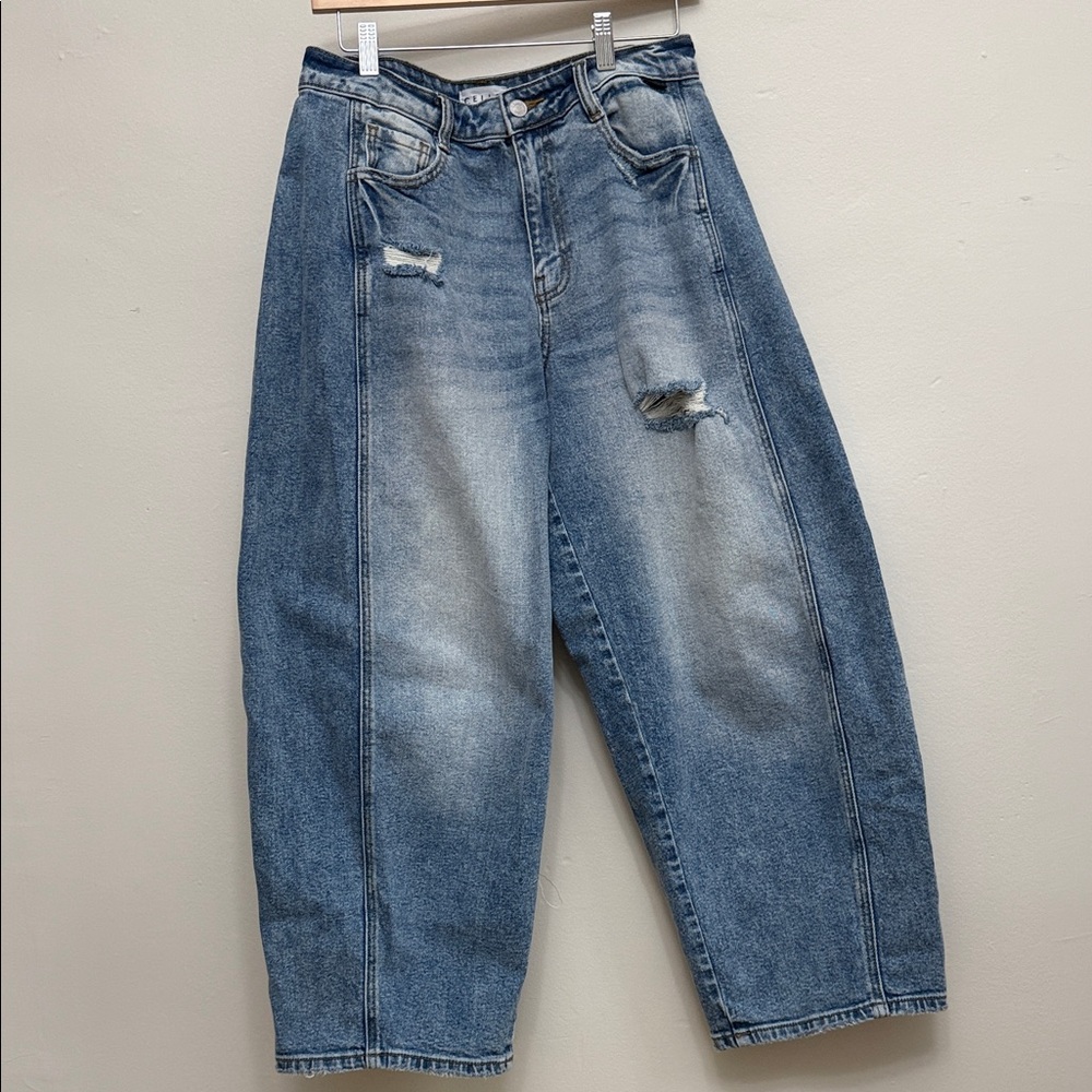 Women's Cello Distressed Barrel Jeans – Mid Rise Denim